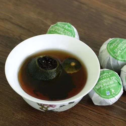 Vista 3 de GOARTEA Puerh Tea - Té maduro Puerh Hoja suelta 1.76 oz Nonpareil Supremo Natural Secado Xinhui Cáscara de Naranja Verde Chenpi Citrus - Té chino Pu