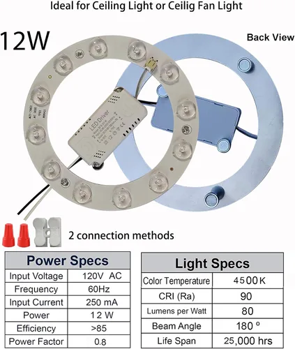 Vista 3 de Kit de luz LED de montaje empotrado para ventilador de techo de 12 W, panel de motor de luz LED de reajuste, luz natural de 4500 K