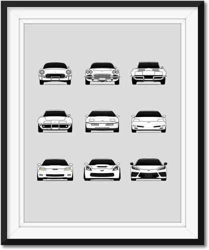 Vista 16 de Custom Car Posters Póster hecho a mano compatible con Chevy Corvette Generations e impresión de Chevrolet Corvette (C1 C2 C3 C4 C5 C6 C7 C8) – 2A.