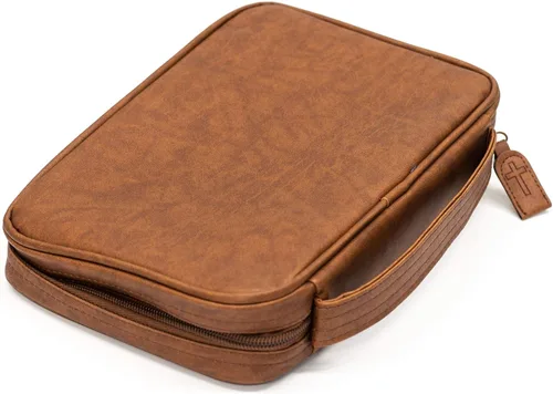 Vista 4 de Funda de vinilo para Biblia con diseño de tres cruces, color marrón, tamaño mediano, Marrón