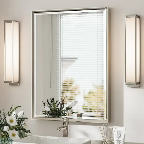 Vista 56 de Espejo de baño negro, espejo de baño biselado de 16 x 24 pulgadas para pared, espejo con marco negro antioxidante para decoración de baño, sala