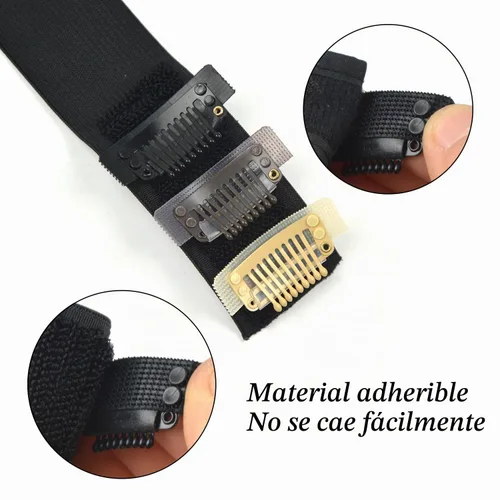 Vista 5 de 3 piezas de línea de pesca de alambre elástico invisible con 4 clips de peluca adhesivos para extensiones de cabello (negro)