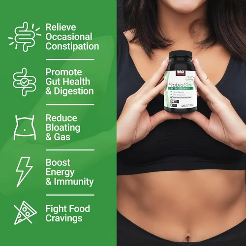 Vista 2 de Force Factor ProbioSlim Probióticos extra fuertes para mujeres y hombres con 30 mil millones de UFC de probióticos para la salud digestiva, alivio