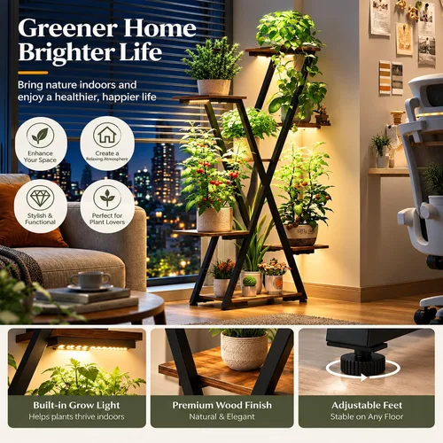 Vista 7 de Soporte para Plantas de Interior con Luces de Crecimiento: Gran Estante Vertical Iluminado de Metal de Múltiples Niveles - Con Temporizador
