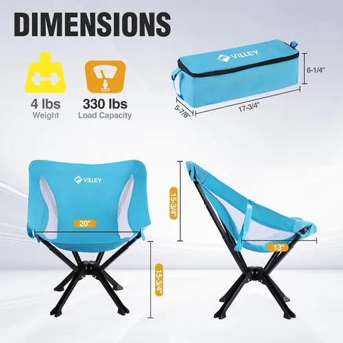Vista 2 de VILLEY Silla plegable portátil ligera para camping, no necesita montaje, instalación rápida para playa, senderismo, soporta 330 libras, color azul