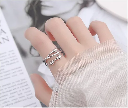 Vista 5 de NewZenro Anillos abiertos de tres capas circulares redondos antiansiedad para mujeres y niñas, plata de ley 925, personalizados, alivio del estrés