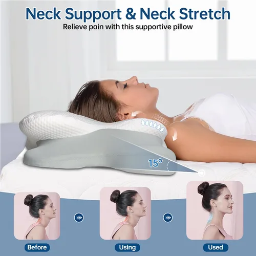Vista 4 de Almohada cervical cervical para dormir, almohada ergonómica para dormir de lado para soporte de cuello, almohadas de espuma viscoelástica de alta