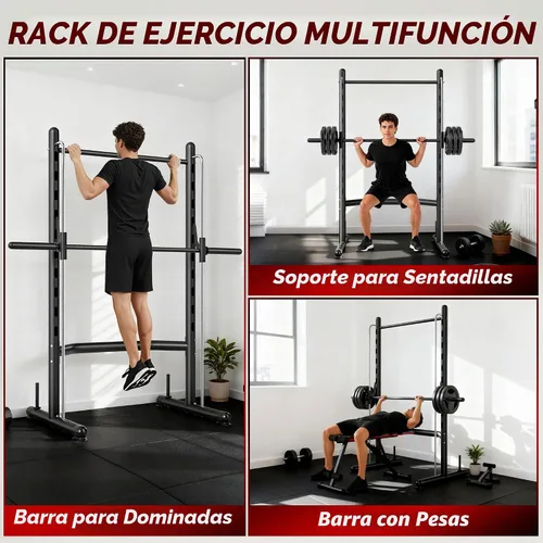 Vista 3 de Soozier Squat Rack with Pull Up Bar Adjustable Power Black