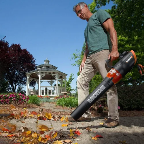 Vista 2 de WORX WG520 Turbine 600 Soplador de hojas eléctrico con cable , negro Flujo de aire de 600 CFM y 110 MPH, control de 2 velocidades para limpieza