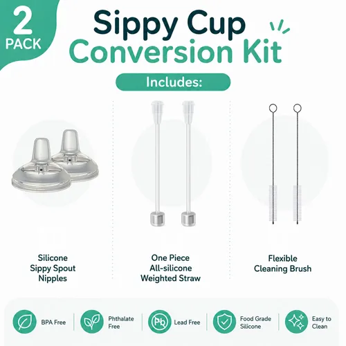 Vista 2 de Sippy Cup Conversion Kit for for Tommee Tippee 9 oz Baby Bottles, 2-Pack