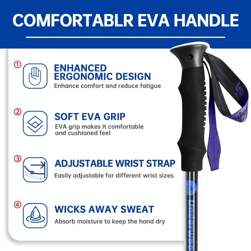 Vista 5 de Bastones de senderismo plegables para senderismo, paquete de 2 – Bastones de senderismo de aluminio ajustables, bastones ligeros para mujeres