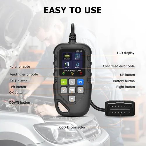 Vista 2 de Herramienta de diagnóstico Universal OBD II Escáner, Lector de código de fallas del motor del auto, Herramienta de escaneo de diagnóstico CAN, lee