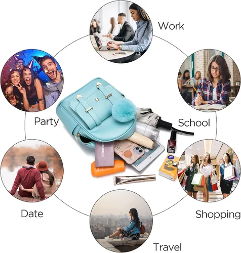 Vista 6 de I IHAYNER Mochila de moda para niñas y adolescentes, monederos de piel sintética con pompón, bolsa de hombro