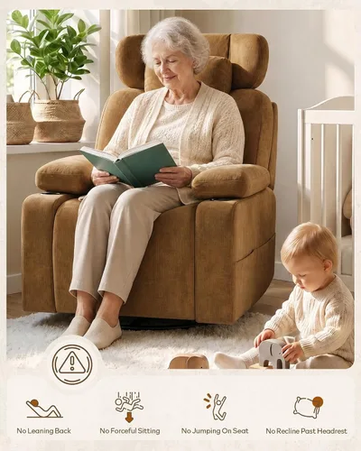 Vista 8 de Silla mecedora para guardería con reposabrazos ajustable, reposacabezas Marrón