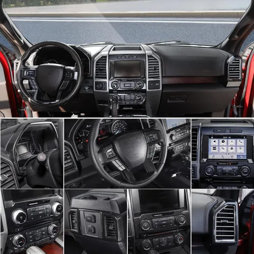 Vista 3 de Para Ford F150 2015-2020 consola central decoración interior kits para Ford F150 2015-2020 (11 unidades/juego, fibra de carbono negro)