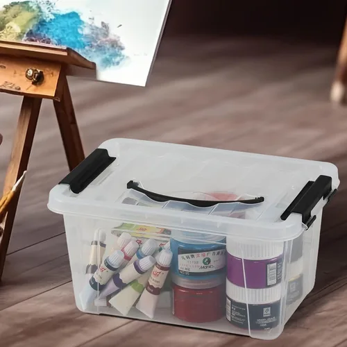 Vista 5 de Caja de almacenamiento de plástico de 6 litros, contenedor de almacenamiento transparente con tapas, juego de 6