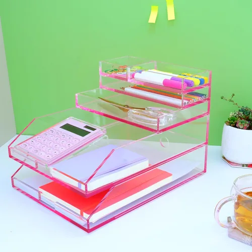Vista 3 de Calculadora de Acrílico con Soporte, Batería y Energía Solar Híbrida Calculadora Básica de 12 Dígitos con Pantalla LCD, Accesorios de Escritorio Rosa