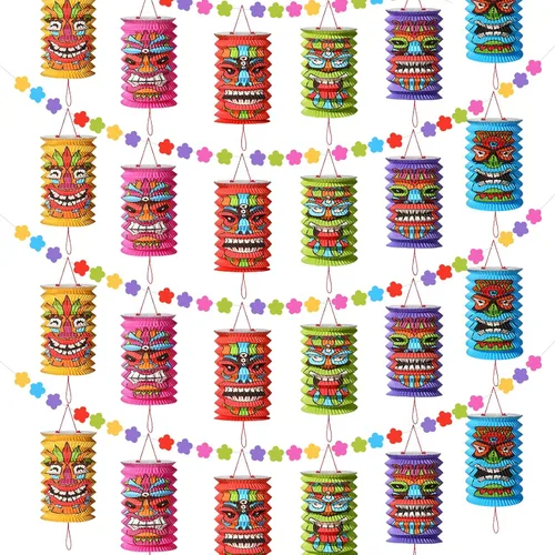 Vista 9 de 2 piezas de decoraciones hawaianas para fiestas de Luau de 10 pies, tiki y flores, pancartas Tiki tropicales para fiestas, decoración tropical Luau