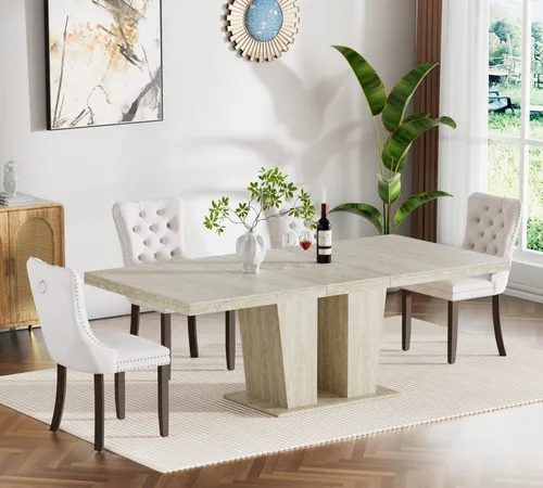 Vista 46 de Henf Juego de mesa de comedor extensible de 5 piezas para 4, 63"-79" Mesa de cocina grande extensible con 4 sillas negras acolchadas, Juego de mesa