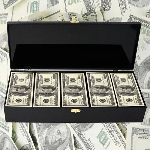 Vista 3 de Bandeja de moneda con cerradura de acrílico negro, organizador de dinero de 5 compartimentos para efectivo, caja de almacenamiento de dinero
