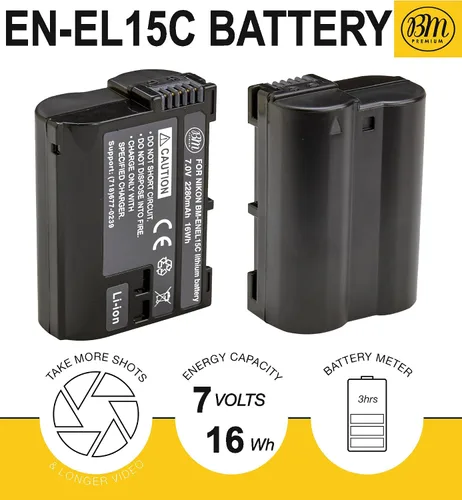 Vista 2 de BM Premium Paquete de 2 baterías EN-EL15C de alta capacidad para Nikon Zf, ZR, Z5, Z5 II, Z6, Z6 II, Z6 III, Z7, Z7II, Z8, D500, D600, D610, D750
