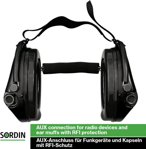 Vista 5 de Sordin MIL AUX Ear Muffs - Active and Electronic Military Ear Defenders w/Neckband - Tactical Earmuffs Negro