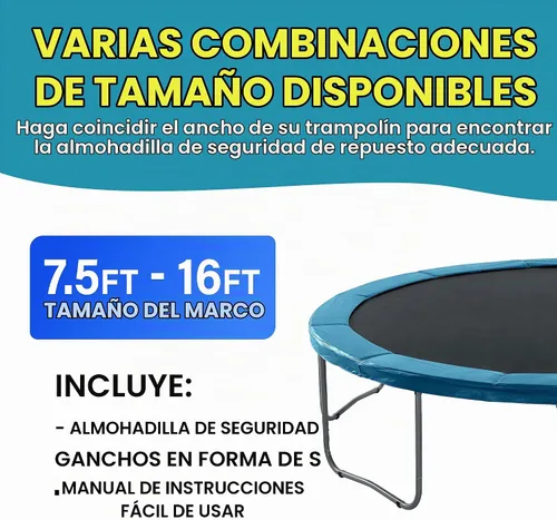 Vista 6 de Machrus Upper Bounce - Almohadilla de seguridad de repuesto para cama elástica de 6 pies a 16 pies redondas - Cubierta de resortes de cama elástica