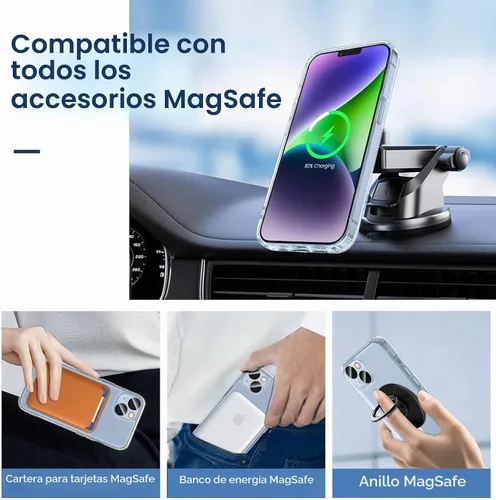 Vista 3 de VEGO Funda para iPhone 13 y iPhone 14, con imanes integrados, parte trasera de policarbonato duro transparente + funda delgada de TPU suave