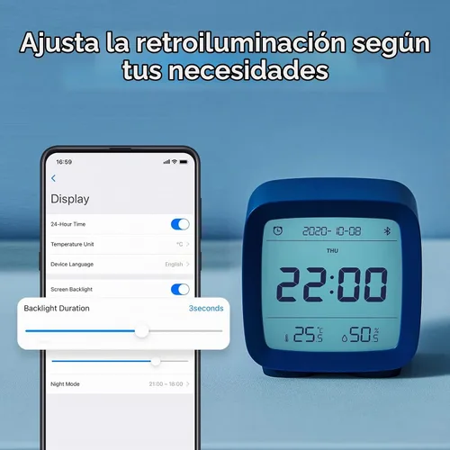 Vista 4 de qingping Reloj despertador digital Bluetooth inteligente con múltiples alarmas, funciona con pilas, pequeño reloj despertador con pantalla de Beige