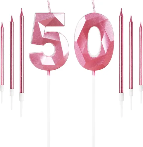 Vista 103 de Vela rosa de cumpleaños número 1 con 6 velas largas, decoraciones de decoración de pastel para fiesta de niña de 1 año, suministros de celebración