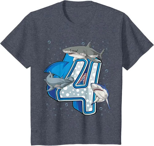 Vista 22 de Camiseta de 4.º cumpleaños para niños de 4 años con diseño de tiburón oceánico Negro