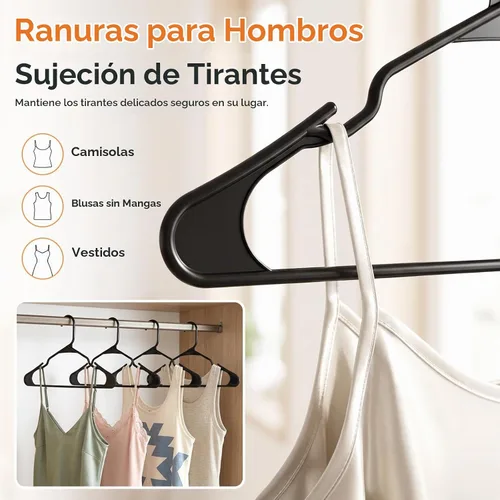 Vista 6 de HOUSE DAY Perchas de Plástico Premium Paquete de 10, Perchas para Ropa que Ahorran Espacio, Colgador Resistente para Abrigos - Organizadores de Negro