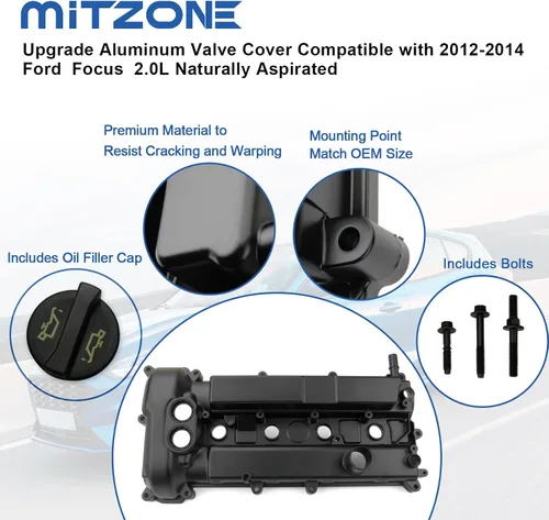 Vista 4 de MITZONE Cubierta de válvula de aluminio mejorada compatible con Ford Focus 2.0L 2012 2013 2014 aspirado naturalmente reemplazo CM5Z6582AH