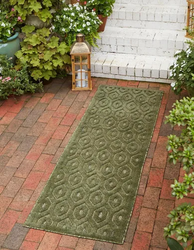 Vista 37 de Unique Loom Outdoor Trellis Textured Collection - Alfombra espacial (2 x 3 pies, rectangular, aguamarina y marfil)