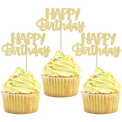 Vista 19 de Gyufise 24 piezas de decoración para pastel de cumpleaños con purpurina, adornos brillantes para pastel de cumpleaños, adornos de comida