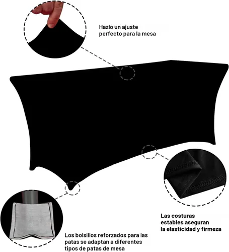 Vista 2 de IVAPUPU - Mantel de elastano para mesas rectangulares, ajustado, elástico, lavable, protector de mesa para eventos, fiestas, bodas, cócteles, Negro