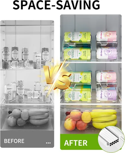 Vista 7 de Organizador de latas de soda, paquete de 4, organizadores automáticos de latas para refrigerador, dispensador de latas de doble