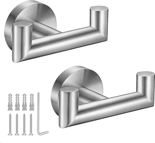 Vista 15 de Ganchos para toallas para baños, gancho de toallas de oro cepillado para cocina y baño, gancho de acero inoxidable SUS304, ganchos dobles