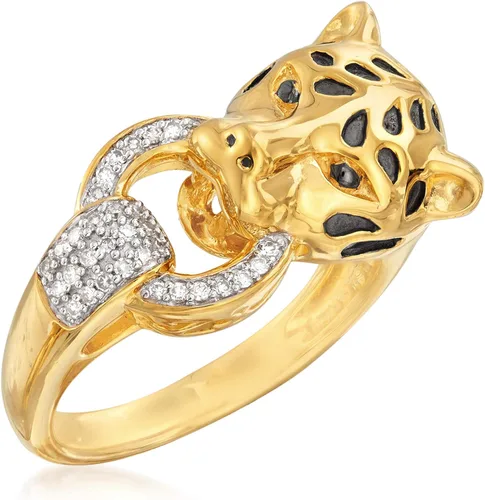 Vista 4 de Ross-Simons 0.10 ct. t.w. Diamond Cheetah Ring in 18kt Gold Over Sterling