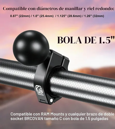 Vista 6 de BRCOVAN Montaje de bola de 1,5 pulgadas, base de abrazadera de manillar