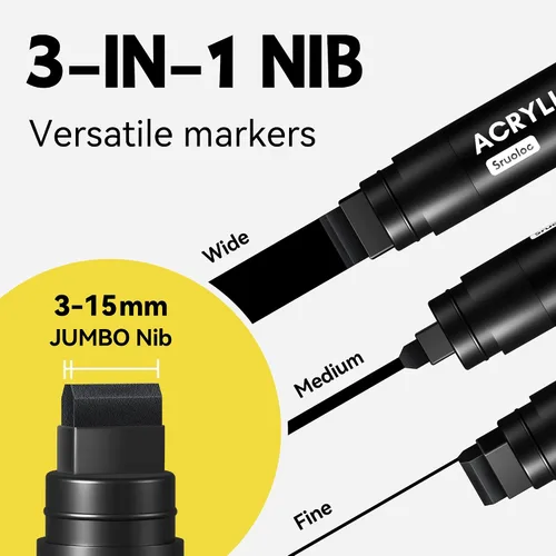 Vista 2 de SRUOLOC 3 Rotuladores Permanentes Jumbo Negros, Punta Ancha de 15mm de Grosor, Rotuladores de Pintura Acrílica Grandes para Pintura en Roca, Póster