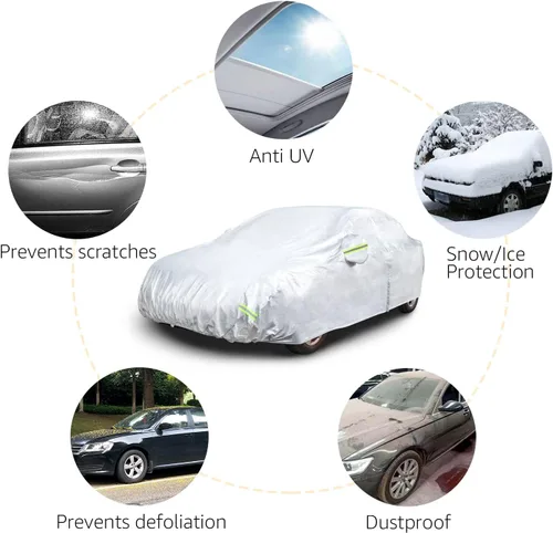 Vista 3 de Amazon BasicsCubierta de coche a prueba de intemperie de plata - 150d Oxford, sedanes hasta 170