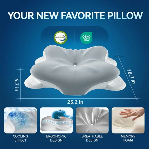 Vista 5 de Almohada cervical para el dolor de cuello, espuma viscoelástica ergonómica para personas que duermen de lado y espalda