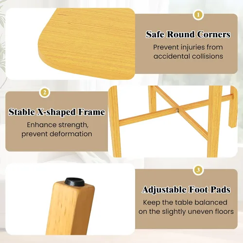 Vista 6 de COSTWAY Mesa de comedor cuadrada extensible de 36 pulgadas con patas de madera de goma maciza, mesa de comedor de cocina de granja para 2-4 Natural