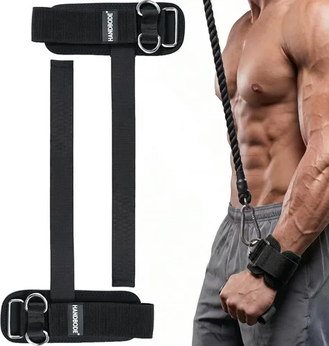 Vista 8 de HANDBODE Lifting Wrist Straps for Weightlifting, Gym Wraps with Double D-Ring for Secure Grip, Deadlift, Pull Up, Bodybuilding, Cable Workout, Fit