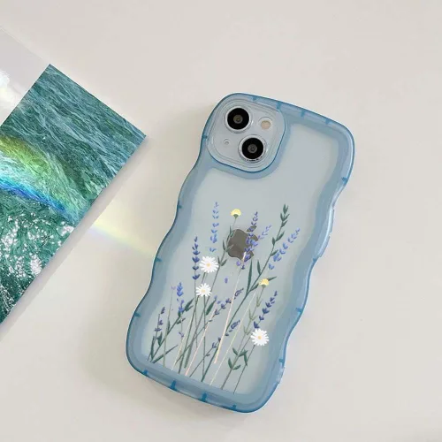 Vista 3 de Funda compatible con iPhone 14 Pro, bonita funda ondulada con diseño de flores transparentes mate, funda protectora estética floral de TPU suave