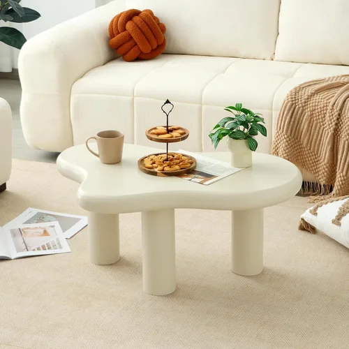 Vista 9 de Mesa de Centro Nube de 34"(L), Mesa de Centro de Madera Moderna para Sala de Estar, Mesas Centrales de Acento Únicas con 3 Patas, Mesas de Té