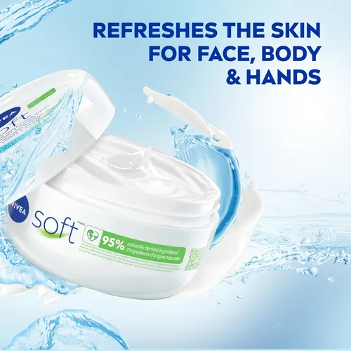 Vista 3 de Crema hidratante Nivea Soft para suavidad refrescante, con aceite de jojoba y Vitamina E, bote de 6.8 onzas