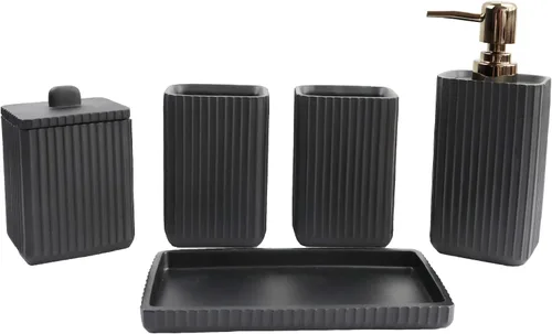 Vista 3 de Hymmah Juego de accesorios de baño negro, juego de baño de diseño único, juego de regalo de resina de 5 piezas, necesidades de apartamento, contiene