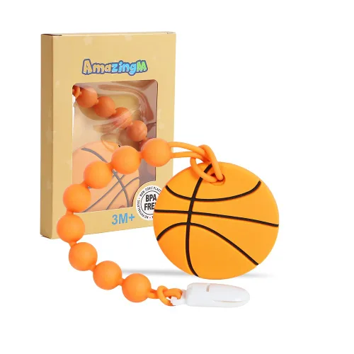 Vista 10 de Pelota deportiva de silicona de grado alimenticio para bebés con soporte para chupete, juguetes para aliviar el dolor de dentición, juego de regalo